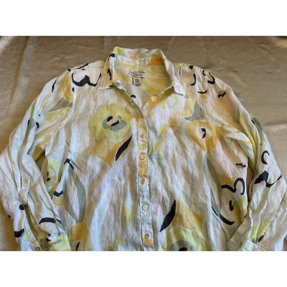 Rachel Zoe 100% Linen floral print roll tab sleeve button down shirt 2X XXL - Picture 7 of 9